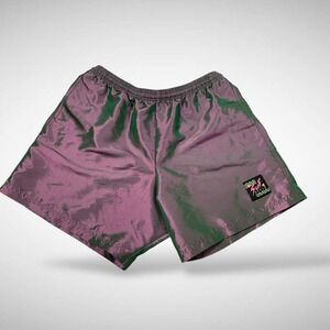 Surf Style Iridescent Nylon Swim Shorts Men's XX Large Retro Y2K Neon Logo